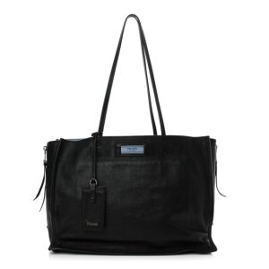 Prada Glace Calfskin Etiquette Shopping Bag Black Astrale