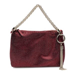 Jimmy Choo Satin Crystal Callie Tassel Shoulder Bag Wine