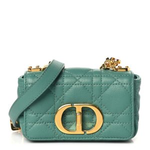 Christian Dior Supple Calfskin Cannage Micro Caro Bag Vert Tundra