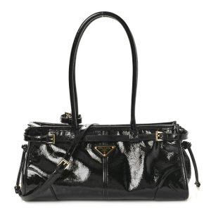 Prada Glossy Calfskin Medium Shoulder Bag Black
