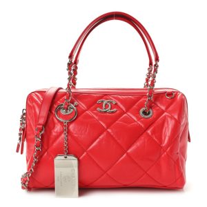 Chanel Calfskin Quilted Small CC Bowling Bag Red