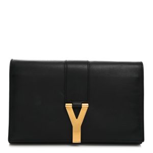 Saint Laurent Calfskin Classic Y Ligne Chain Wallet Clutch Black