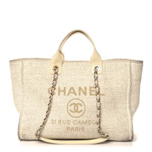 Chanel Lurex Boucle Medium Deauville Tote White