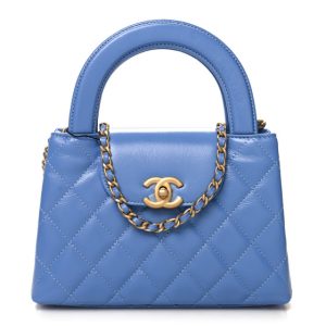 Chanel Shiny Aged Calfskin Quilted Nano Kelly Shopper Blue