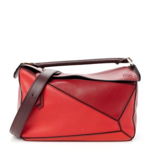 Loewe Calfskin Colorblock Medium Puzzle Bag Red