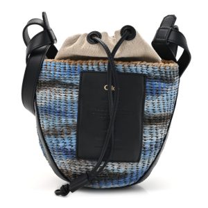 Chloe Paper Calfskin Woven Tie Dye Small Basket Bag Multicolor Blue