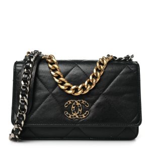 Chanel Goatskin Quilted Chanel 19 Wallet On Chain WOC Black