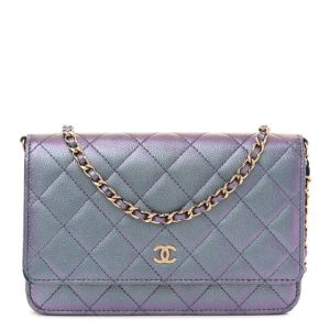 Chanel Iridescent Caviar Quilted Wallet on Chain WOC Dark Blue