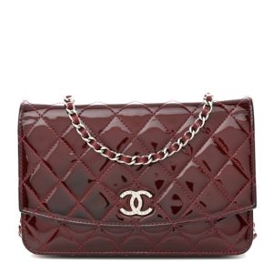 Chanel Patent Quilted Brilliant Wallet On Chain WOC Dark Burgundy