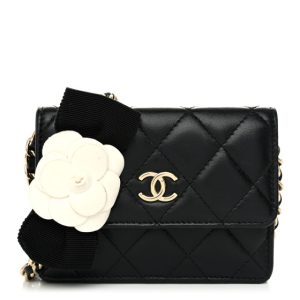 Chanel Lambskin Quilted My Chanel Lady Card Holder On Chain Black