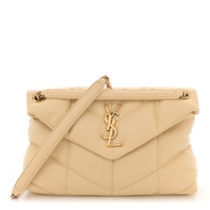 Saint Laurent Lambskin Quilted Small Loulou Puffer Monogram Chain Satchel Jaune Pale