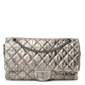 Chanel Metallic Calfskin Striped 2.55 Reissue 226 Flap Dark Silver