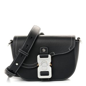 Christian Dior Grained Calfskin Saddle Pouch With Strap Black