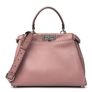 Fendi Cuoio Romano Selleria Bi-Color Medium Peekaboo Iconic Satchel English Rose Camelia
