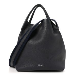 Loro Piana Grained Calfskin Large Bale Bag Navy Blue