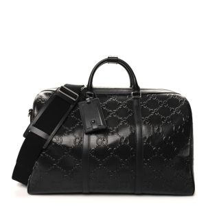 Gucci Calfskin GG Tennis Embossed Duffle Bag Black