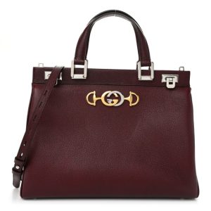 Gucci Grainy Calfskin Medium Zumi Top Handle Bag Vintage Bordeaux