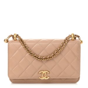 Chanel Calfskin Quilted Perfect Fit Wallet On Chain WOC Beige