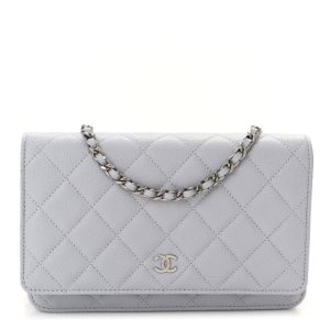 Chanel Caviar Quilted Wallet On Chain WOC Light Grey