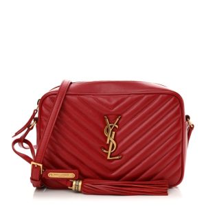 Saint Laurent Calfskin Matelasse Monogram Lou Camera Bag Rouge Eros