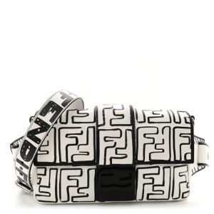 Fendi X JOSHUA VIDES Nappa FF Embossed Belt Baguette Bag White Black