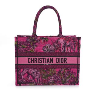 Christian Dior Canvas Embroidered Medium Toile de Jouy Voyage Book Tote Fuchsia Multicolor