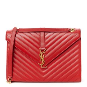 Saint Laurent Grain De Poudre Matelasse Chevron Large Monogram Satchel Lipstick Red