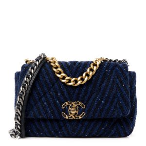 Chanel Tweed Quilted Medium Chanel 19 Flap Blue