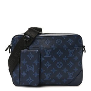 Louis Vuitton Calfskin Monogram Shadow Duo Messenger Navy Blue
