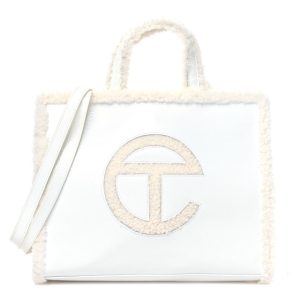Telfar X UGG Crinkle Patent Shearling Medium Shopping Bag White