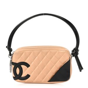 Chanel Calfskin Quilted Cambon Pochette Beige Black