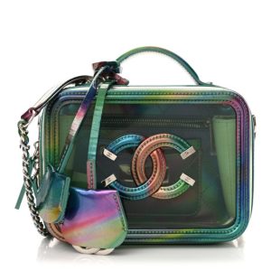 Chanel PVC Patent Calfskin Patent Lambskin Small CC Vanity Case Green