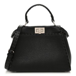 Fendi Cuoio Romano Selleria Bi-Color Mini Peekaboo Iconic Satchel Black Mou