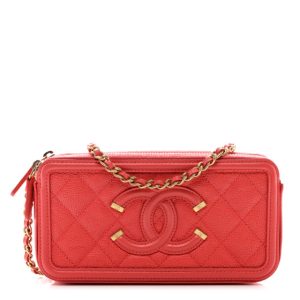 Chanel Caviar Quilted CC Filigree Clutch With Chain Pink