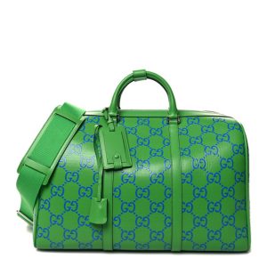 Gucci Calfskin GG Tennis Embossed Large Duffle Bag Joy Green Joy Blue