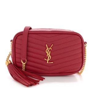 Saint Laurent Grain De Poudre Matelasse Monogram Mini Lou Camera Bag Eros Red
