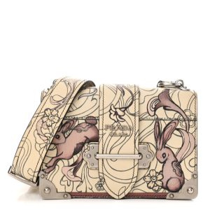 Prada X JAMES JEAN Glace Calfskin Rabbit Print Cahier Bag Opaline