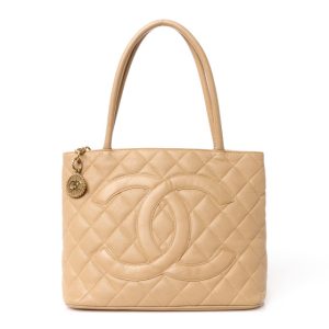 Chanel Caviar Quilted Medallion Tote Beige