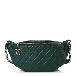 Chanel Calfskin Quilted Banane Waist Bag Fanny Pack Dark Green