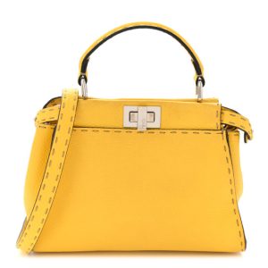 Fendi Cuoio Romano Selleria Mini Peekaboo Iconic Satchel Limone