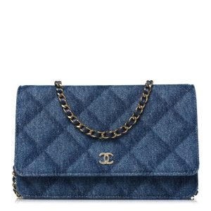 Chanel Denim Printed Wallet On Chain WOC Dark Blue