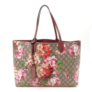 Gucci GG Supreme Monogram Blooms Medium Reversible Tote Beige Multicolor Dry Rose