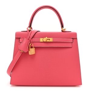 Hermes Chevre Mysore Horseshoe Kelly Sellier 25 Rose Lipstick Gris Pale