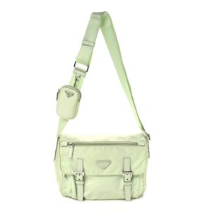 Prada Re-Nylon Vela Saffiano Pocket Double Buckle Messenger Shoulder Bag Acqua