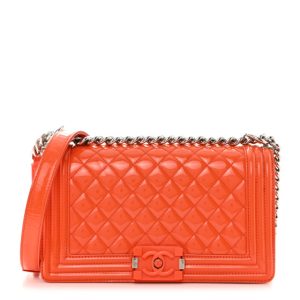 Chanel Patent Calfskin Quilted Medium Plexiglass Boy Flap Orange