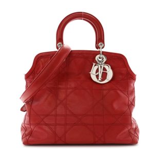 Christian Dior Lambskin Cannage Medium Granville Tote Red