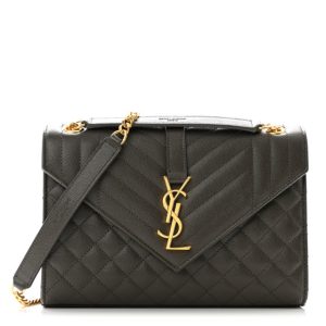 Saint Laurent Grain De Poudre Textured Mixed Matelasse Medium Triquilt Monogram Satchel Vert Fonce
