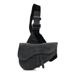 Christian Dior Calfskin Atelier Signature Print Mens Saddle Bag Grey