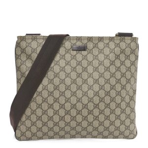 Gucci GG Supreme Monogram Medium Flat Messenger Bag Dark Brown