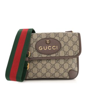 Gucci GG Supreme Monogram Web Small Neo Vintage Double Flap Messenger Bag Beige New Acero